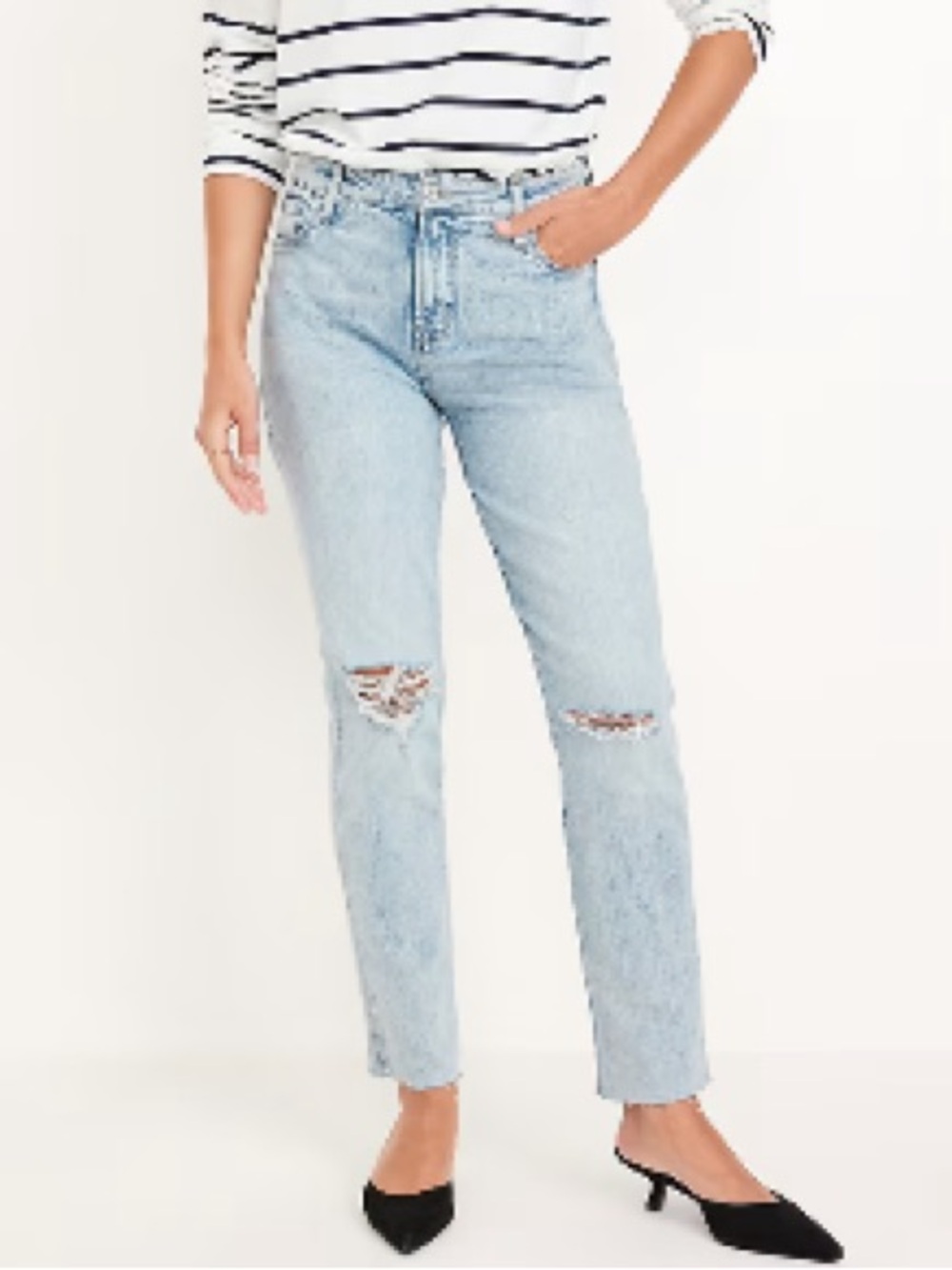 Old Navy Light Blue Straight-Leg Ripped Jeans